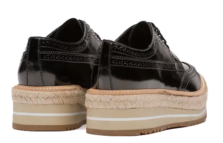 (WMNS) PRADA Brogue Trim Microsole Brushed Leather Shoes 'Black' 1E722E_055_F0002_F_D030 - 4