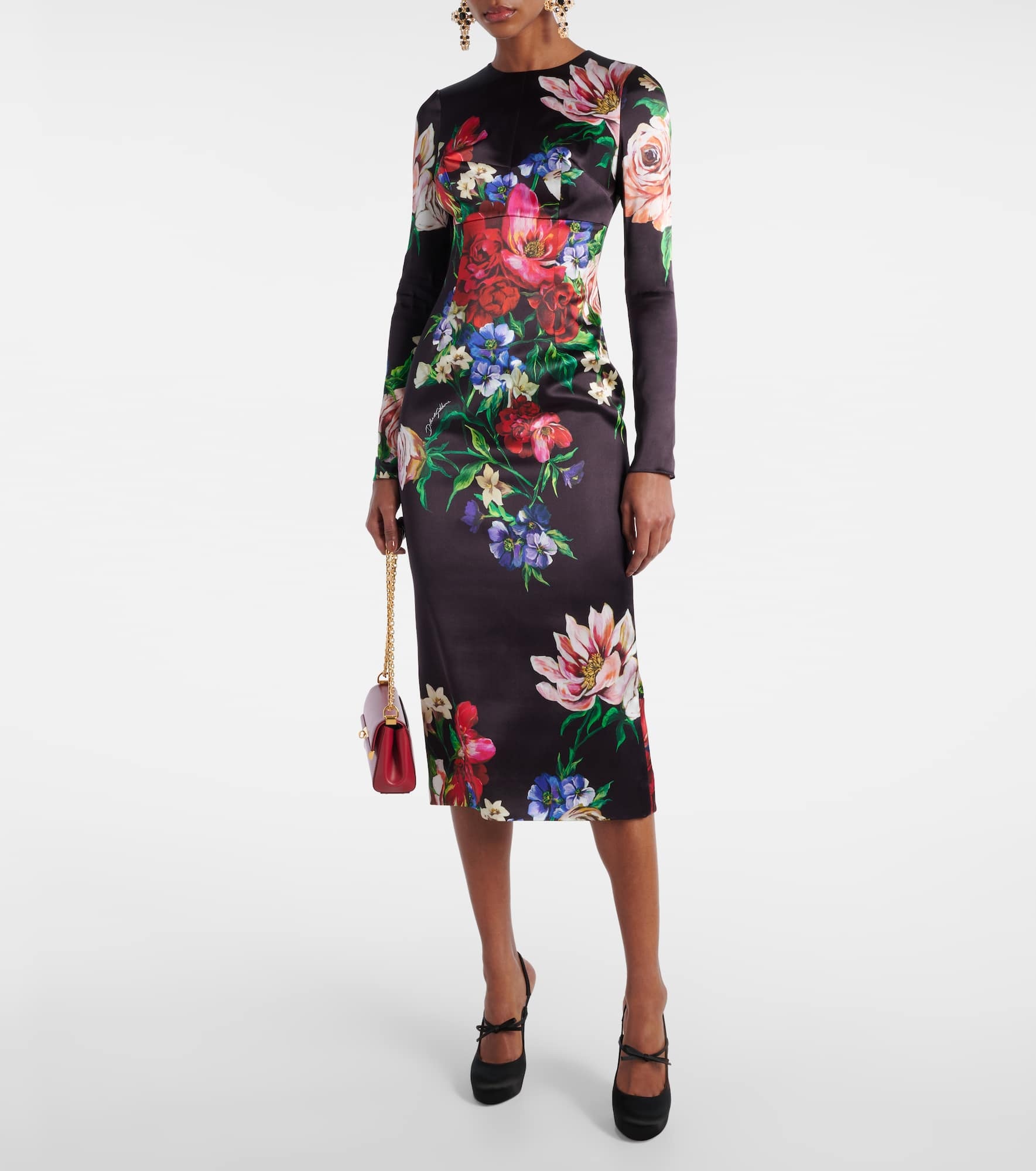 Floral satin midi dress - 2