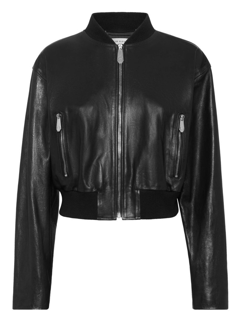 cropped leather bomber jacket 1