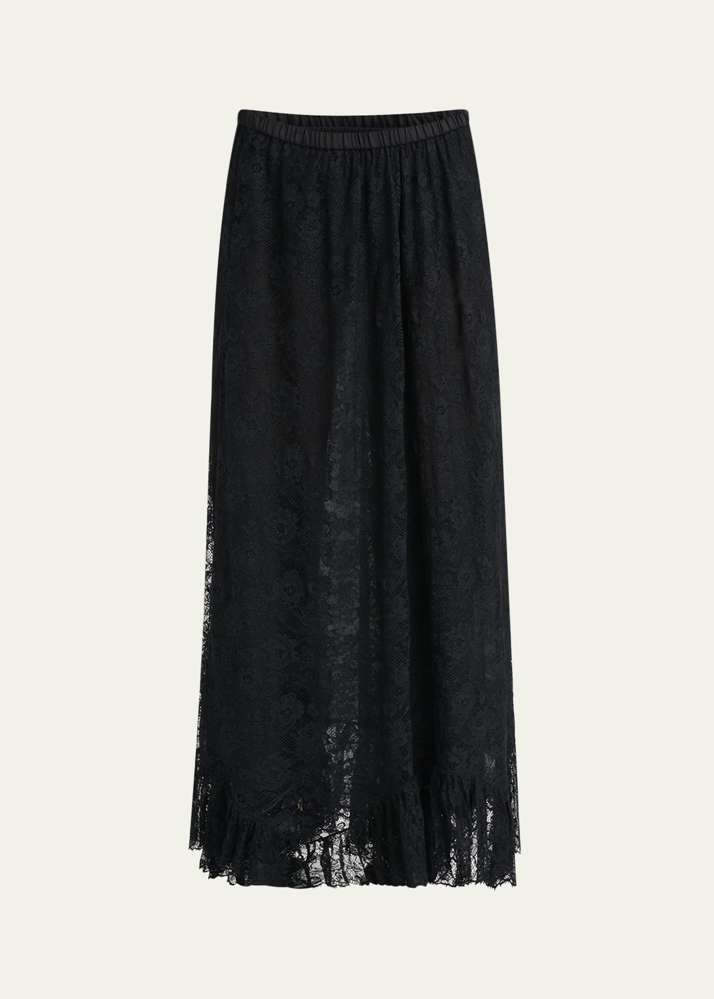 Flower Lace Ruffle-Hem Maxi Skirt - 1