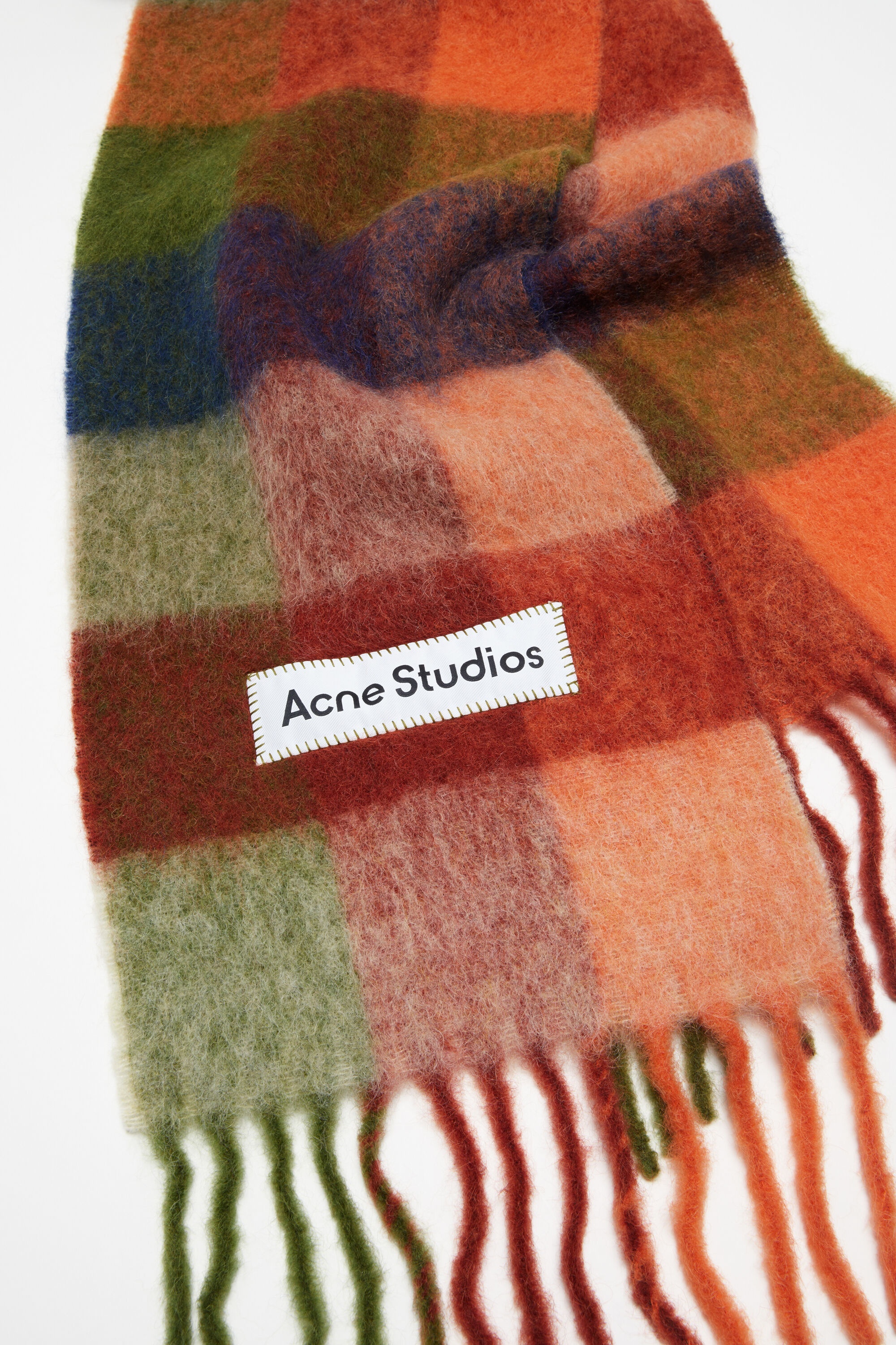 Mohair checked scarf - Orange/green - 4