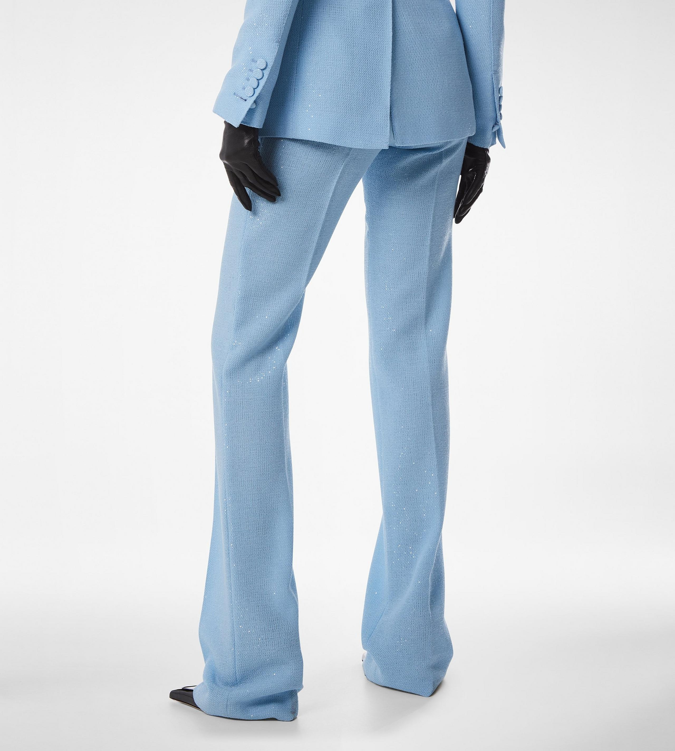 SEQUINED WOOL BLEND CREPE TAILORED STRAIGHT PANTS - 5