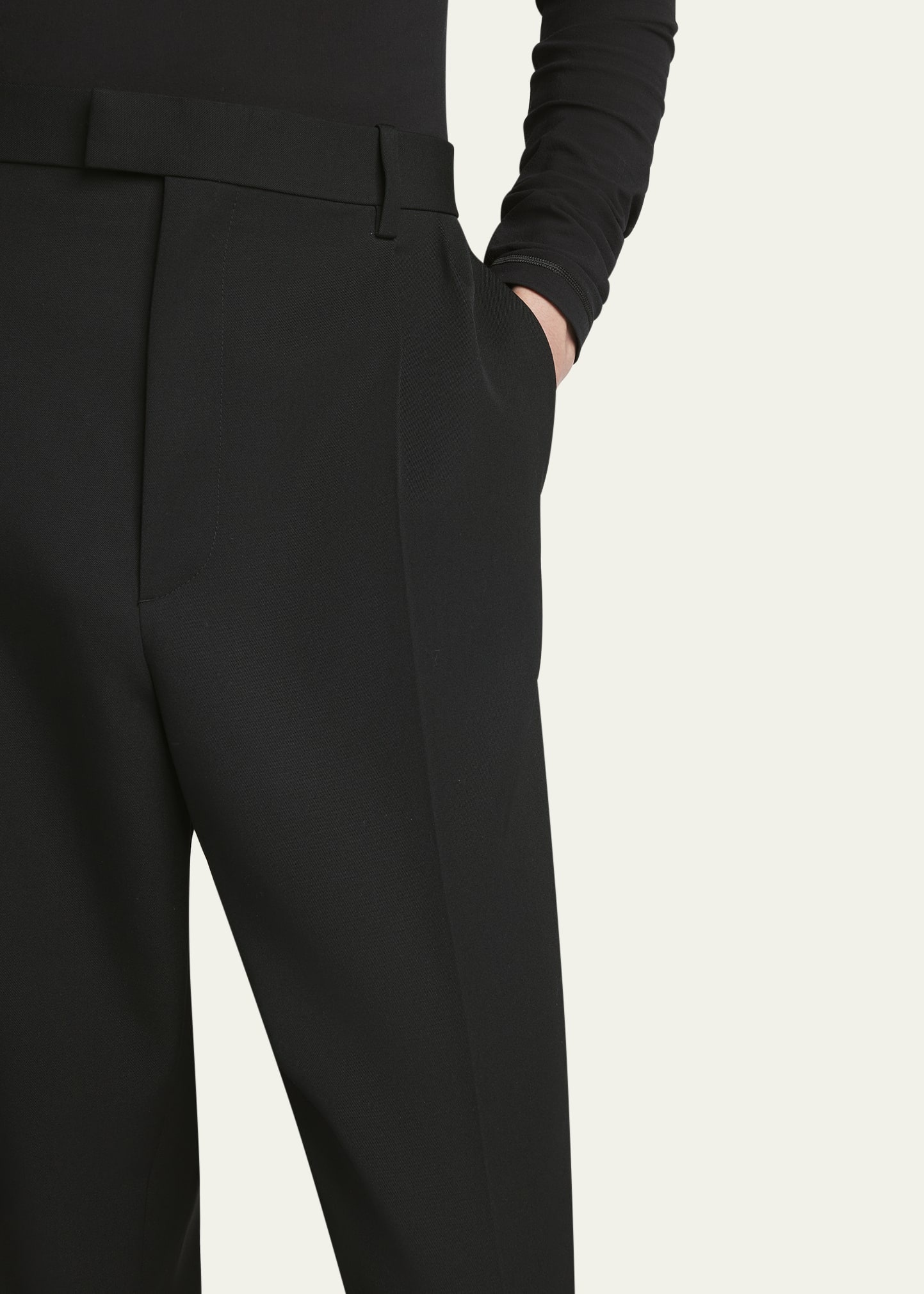 Men's Wool Twill Double-Pleated Straight-Leg Trousers - 5