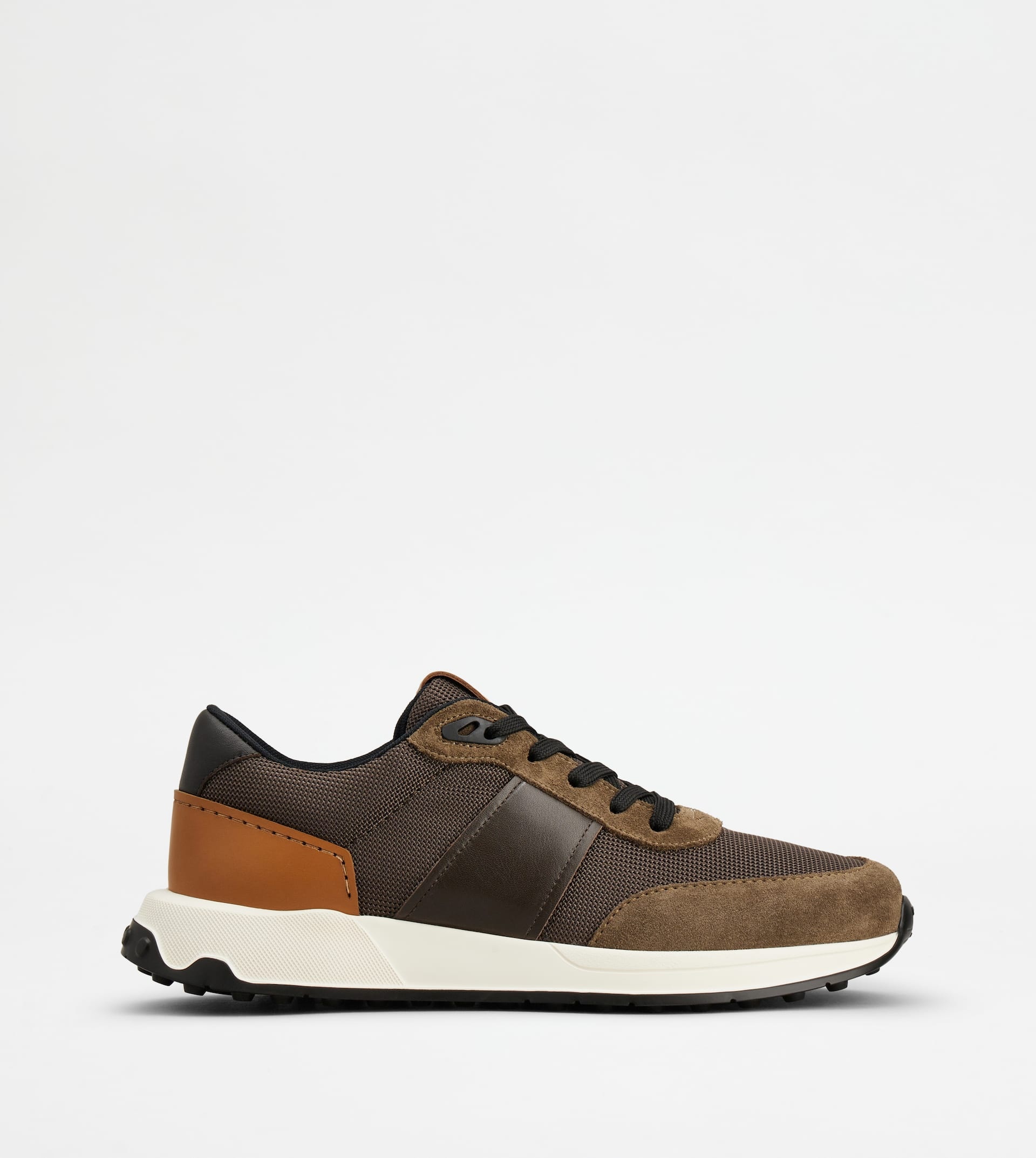 SNEAKERS IN LEATHER AND TECHNICAL FABRIC - BROWN - 1
