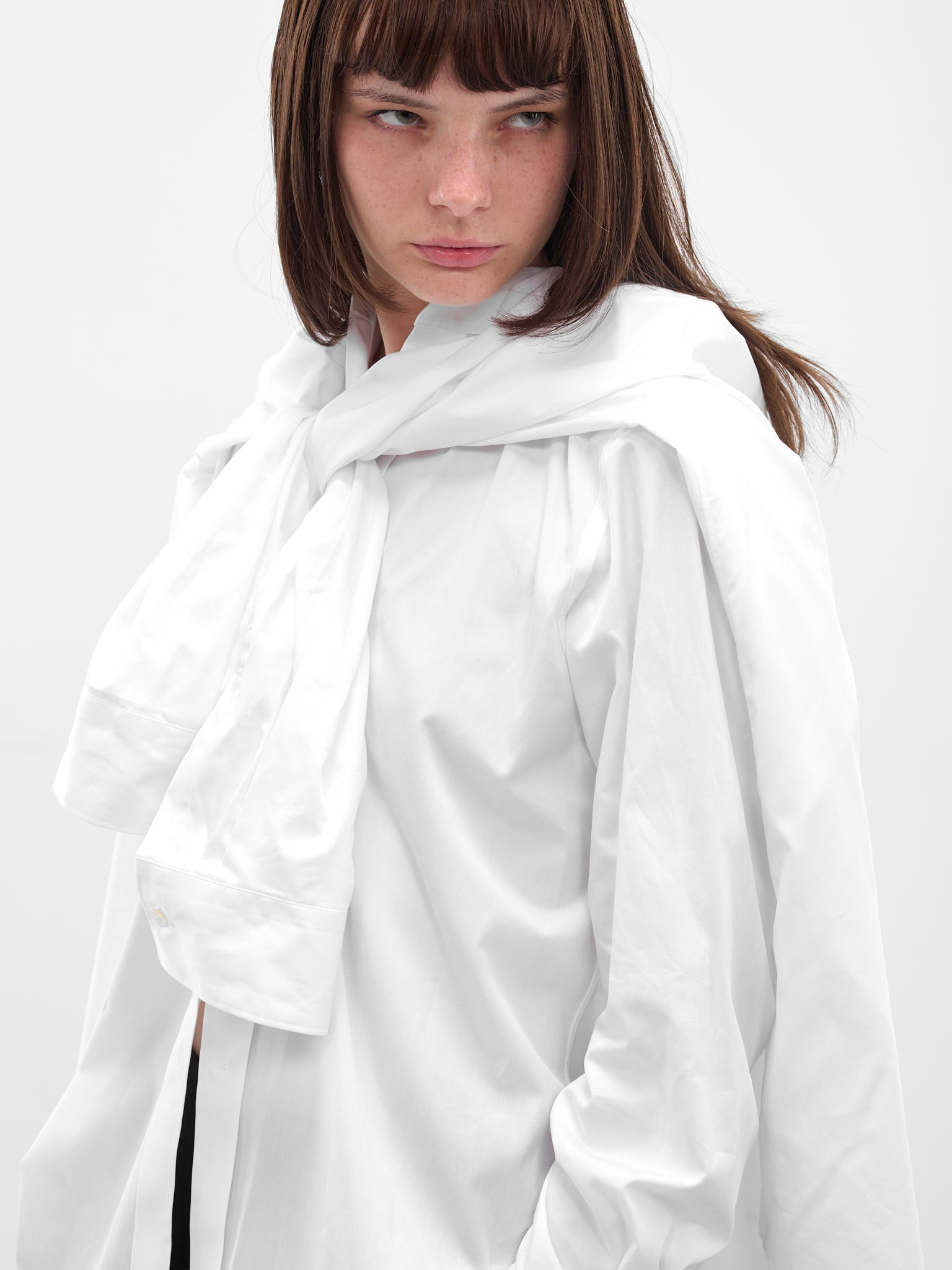 White Double Layer Button-Up Shirt - 4