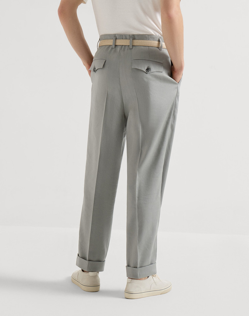 Linen, virgin wool and mohair gabardine trousers with double pleats 3