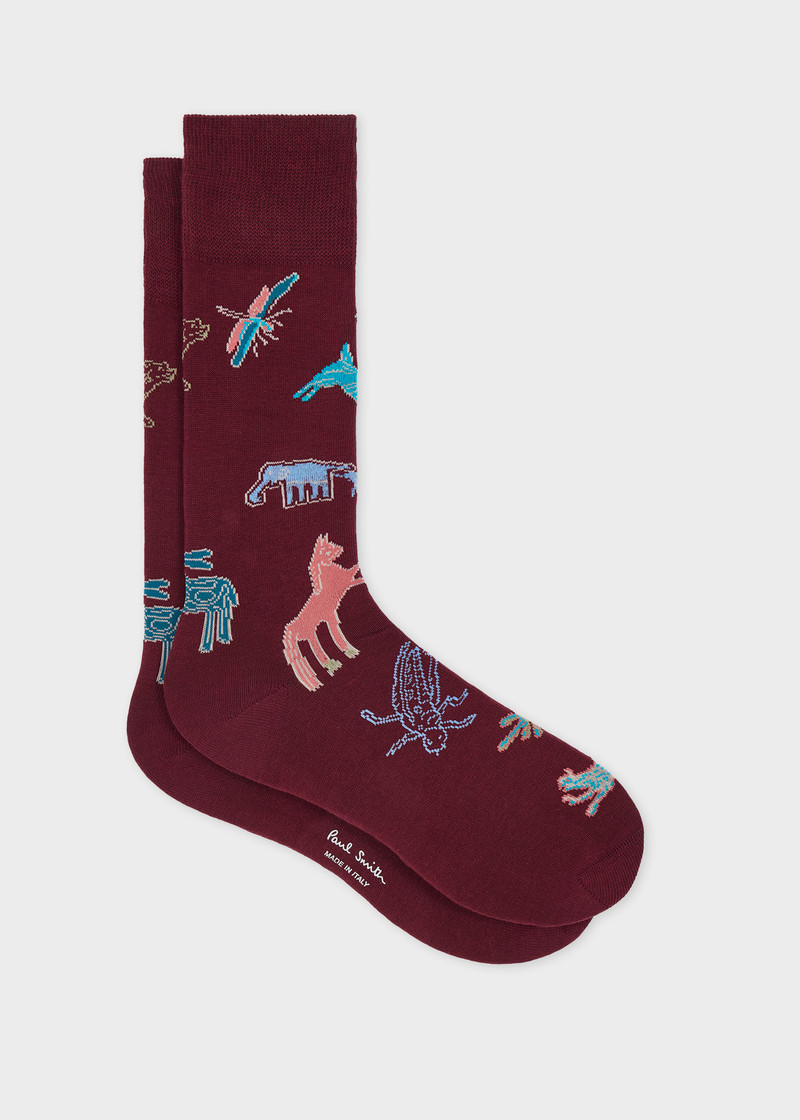 Burgundy 'Little Beasts' Socks 1