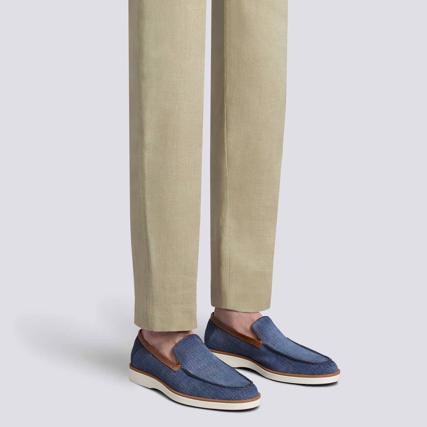 Men's light blue and brown suede and leather loafer - 2