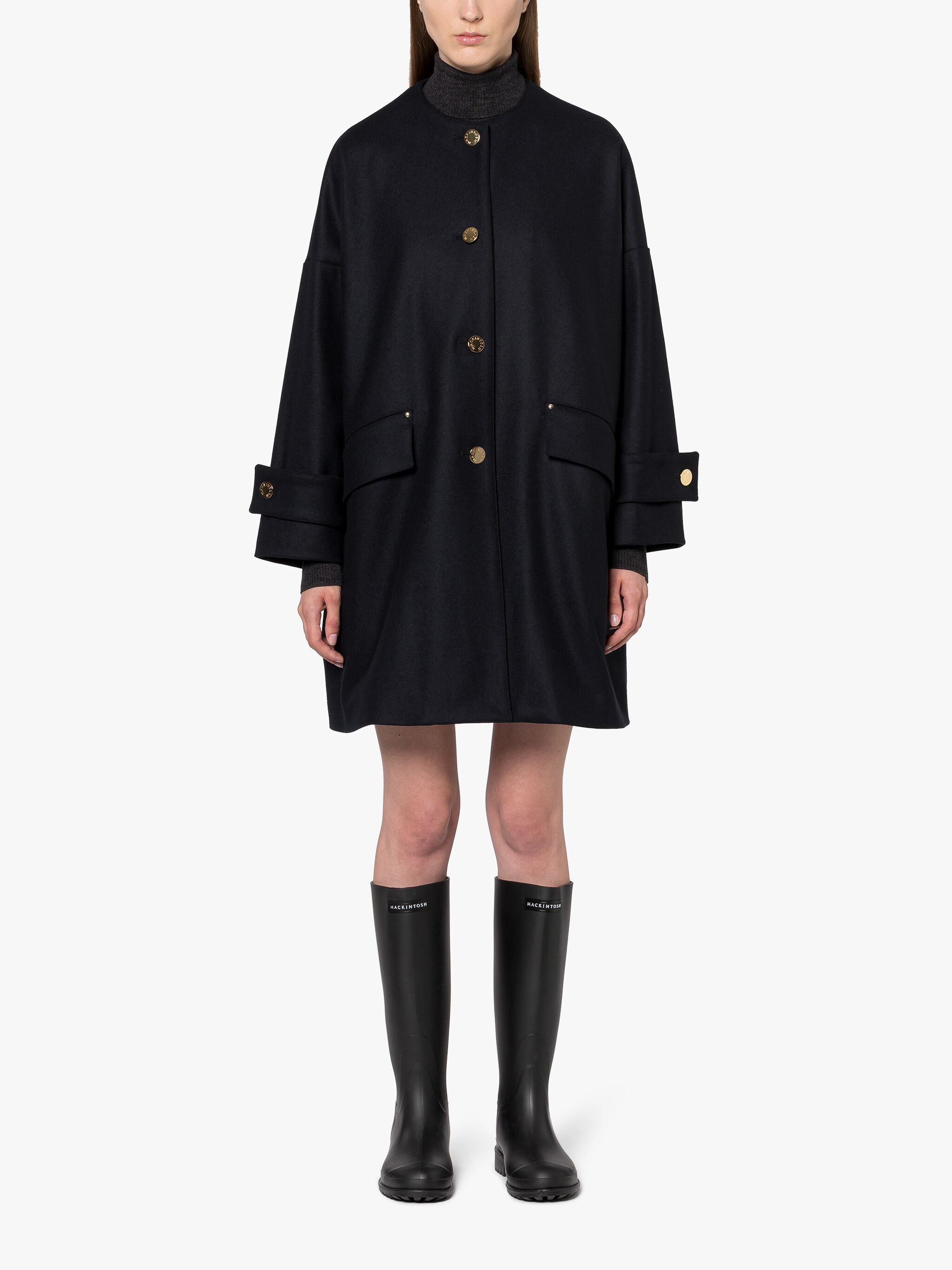 HUMBIE NAVY WOOL COLLARLESS COAT - 3