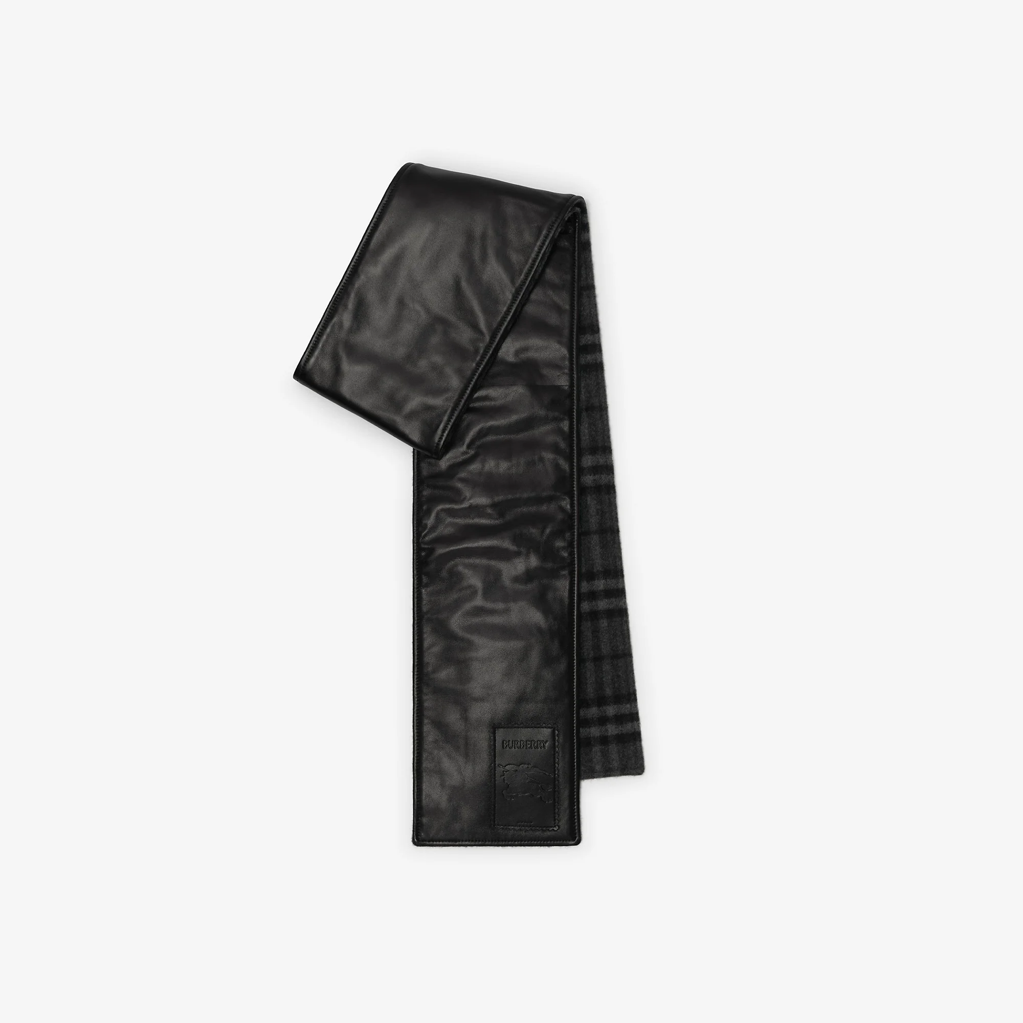 Narrow Reversible Check and Leather Scarf - 1