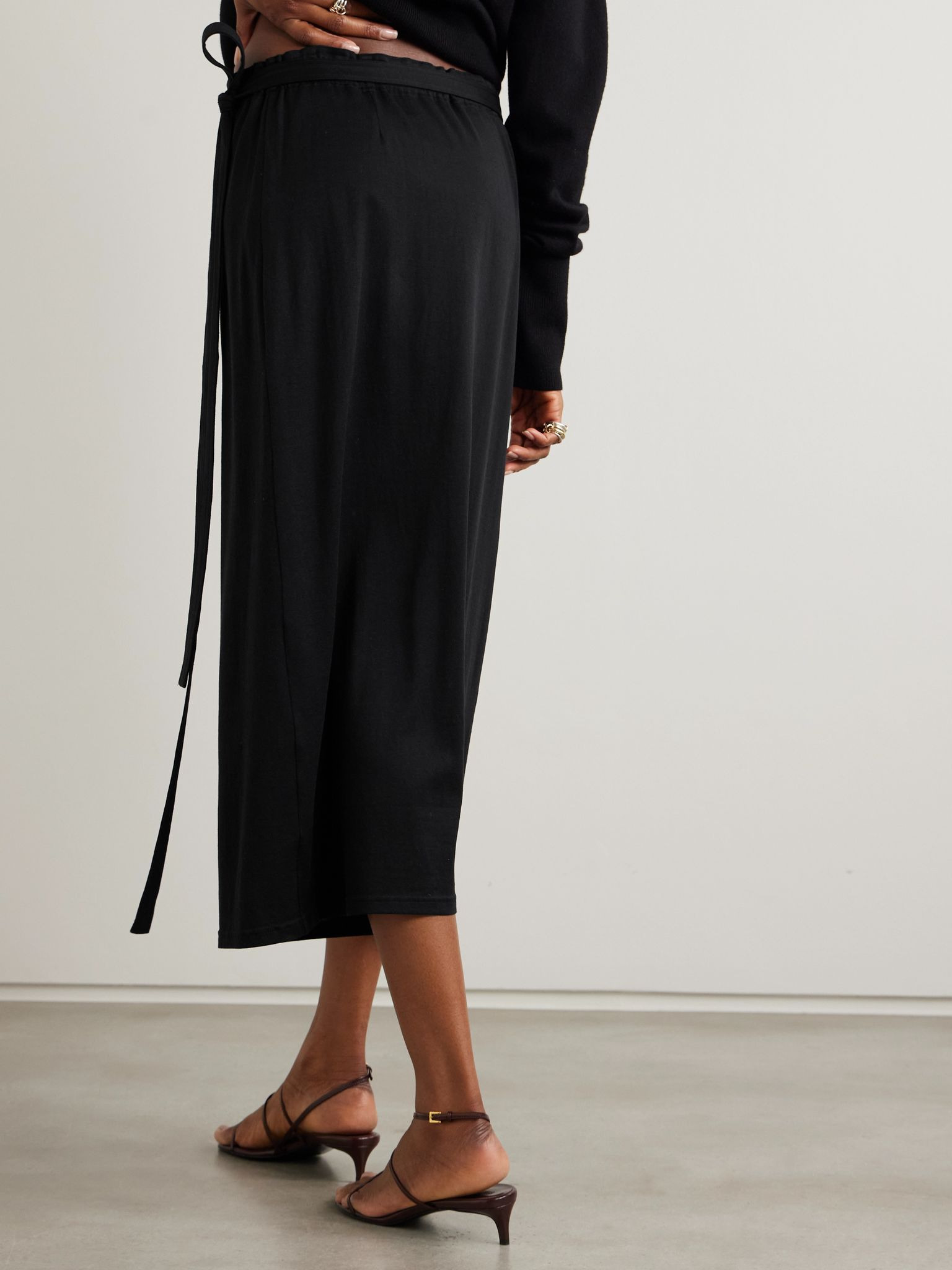 Organic cotton-blend midi wrap skirt Black - 3