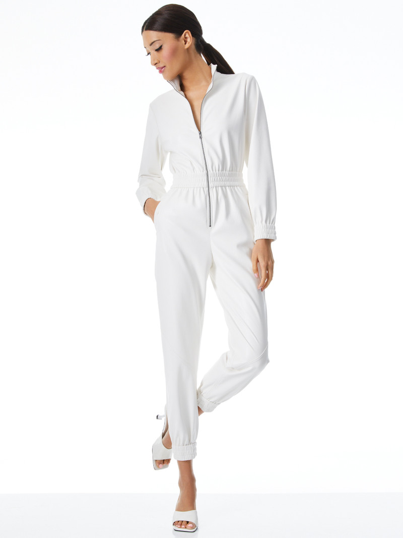 Alice + Olivia LEVI VEGAN LEATHER FRONT ZIP JUMPSUIT outlook