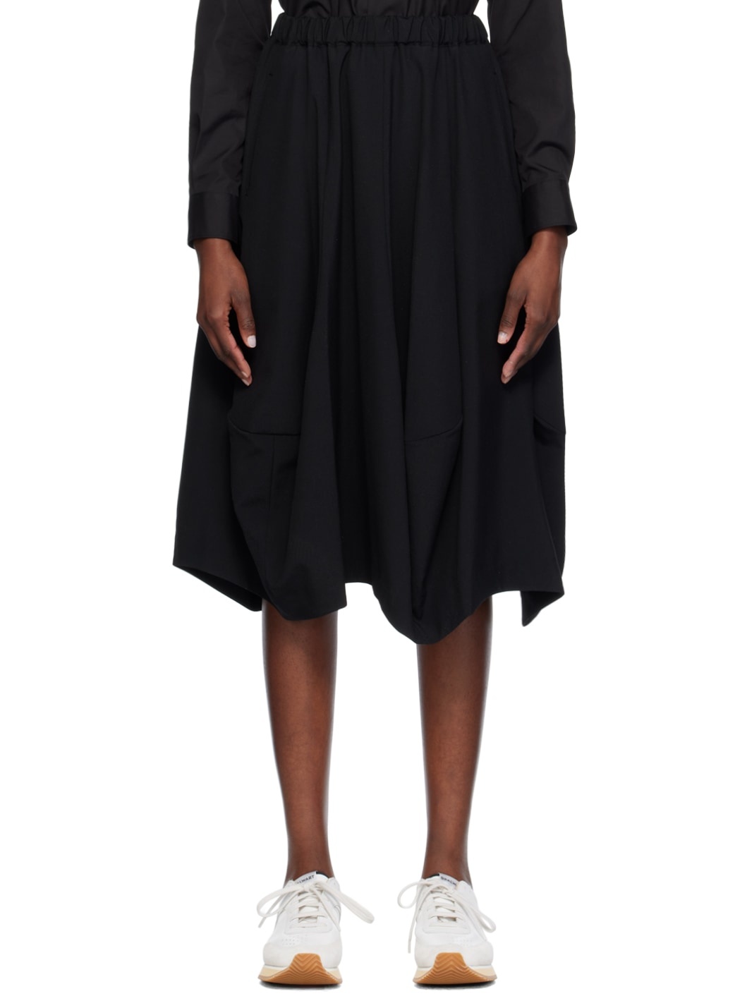 Black Paneled Midi Skirt - 1