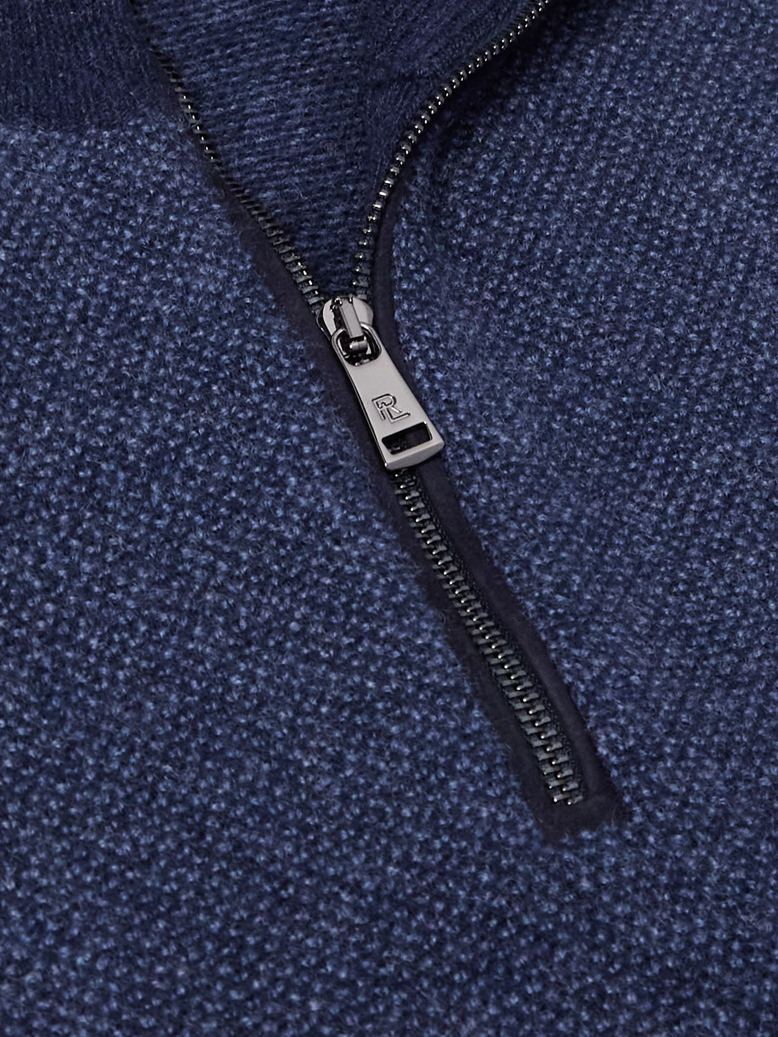 Slim-Fit Suede-Trimmed Cashmere Half-Zip Sweater Navy - 5