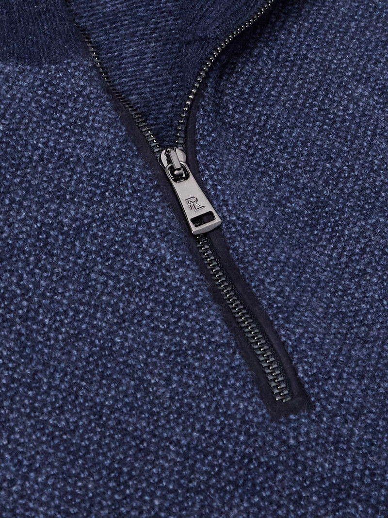 Slim-Fit Suede-Trimmed Cashmere Half-Zip Sweater Navy 5