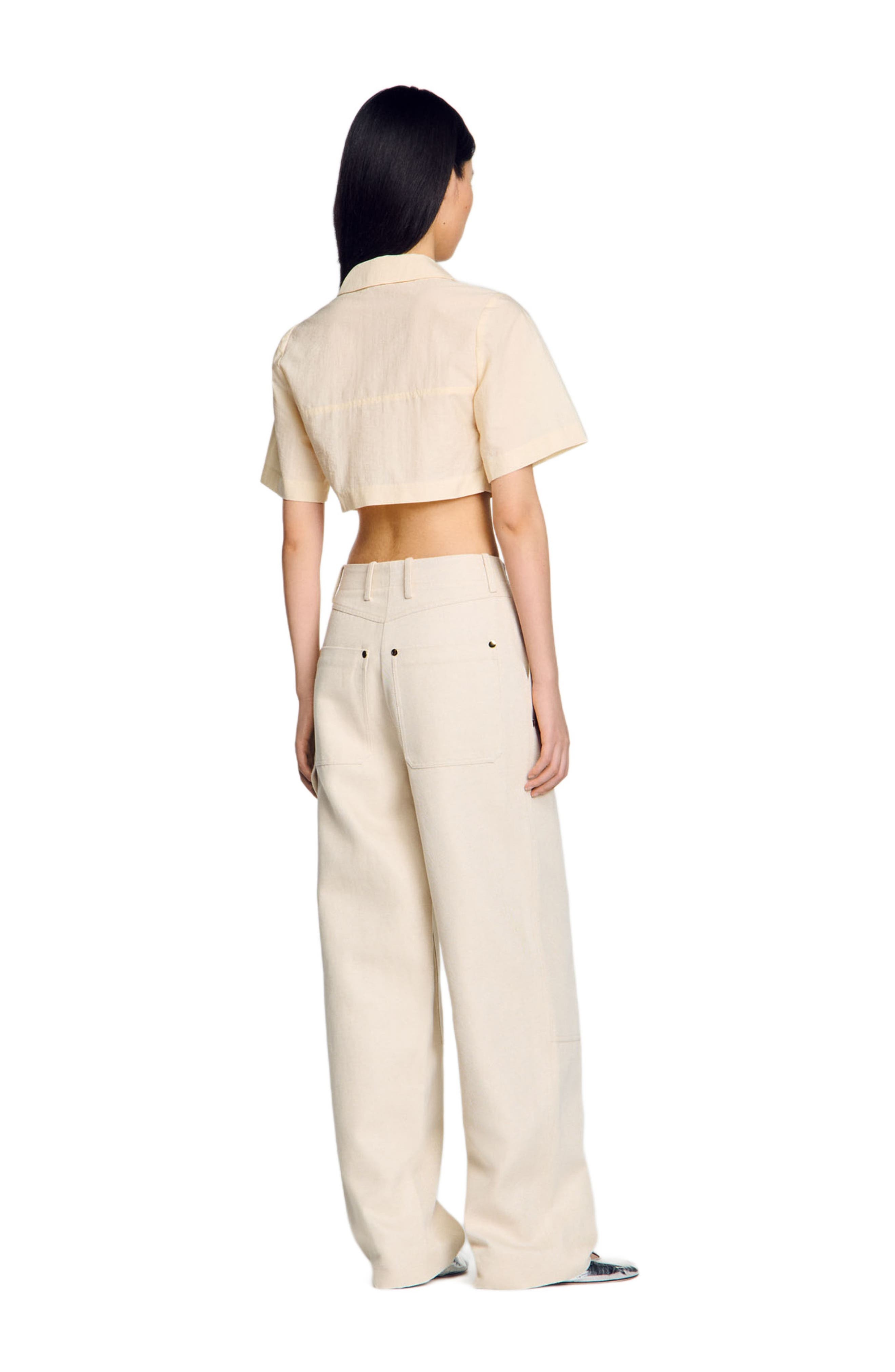 SANDRO Cropped gathered shirt in Ecru at Nordstrom - 2