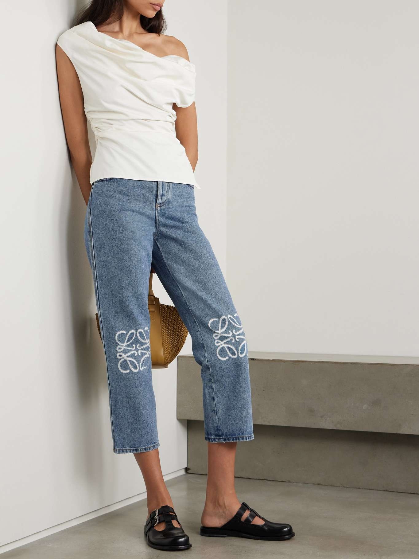 Appliquéd cropped high-rise straight-leg jeans - 2