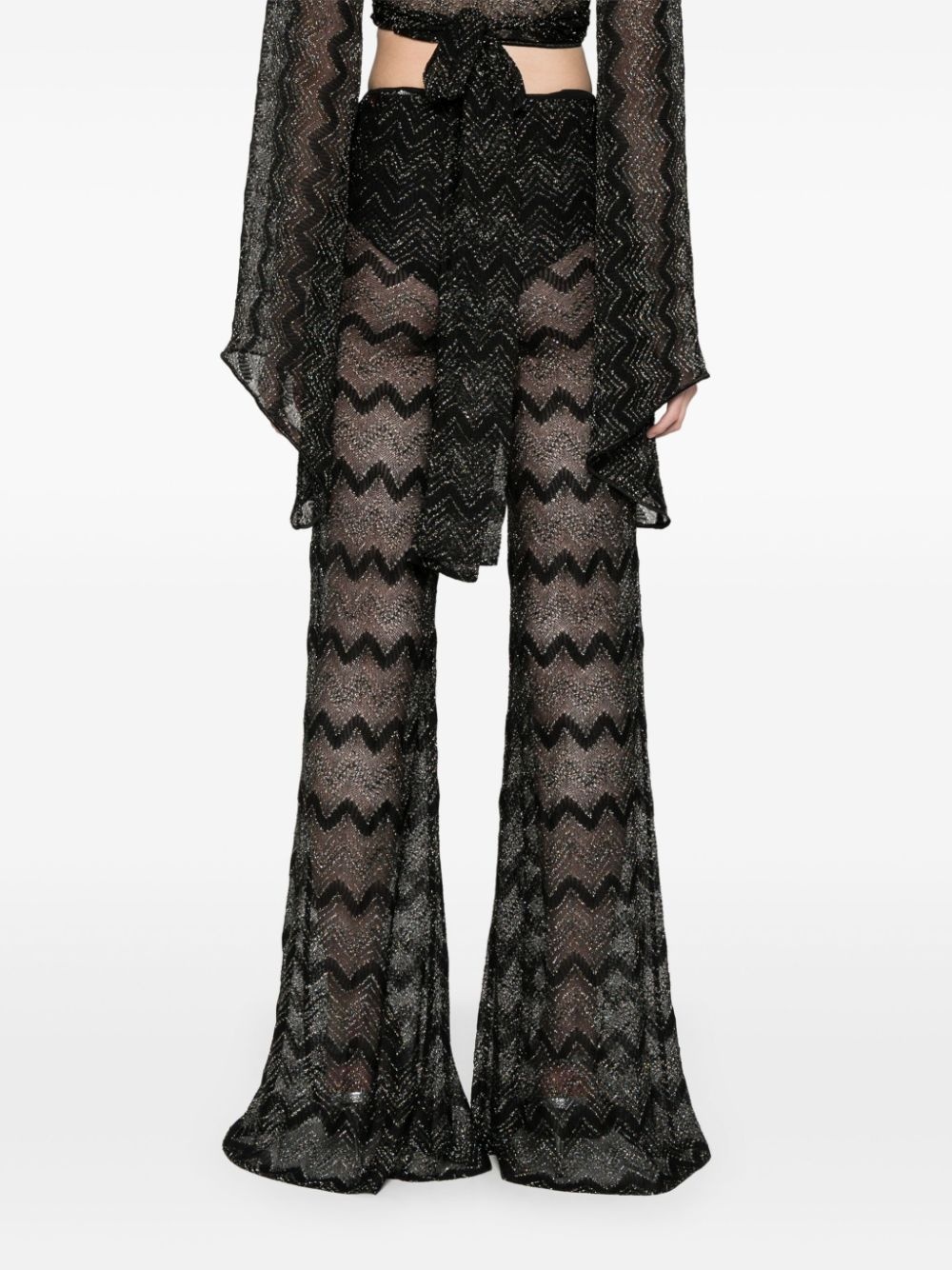 crochet-knit flared trousers - 4