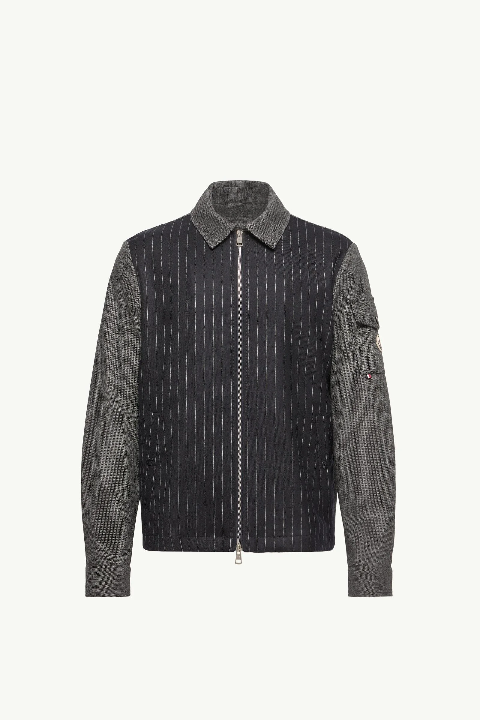 Herringbone Wool Blend Zip-Up Shirt - 1
