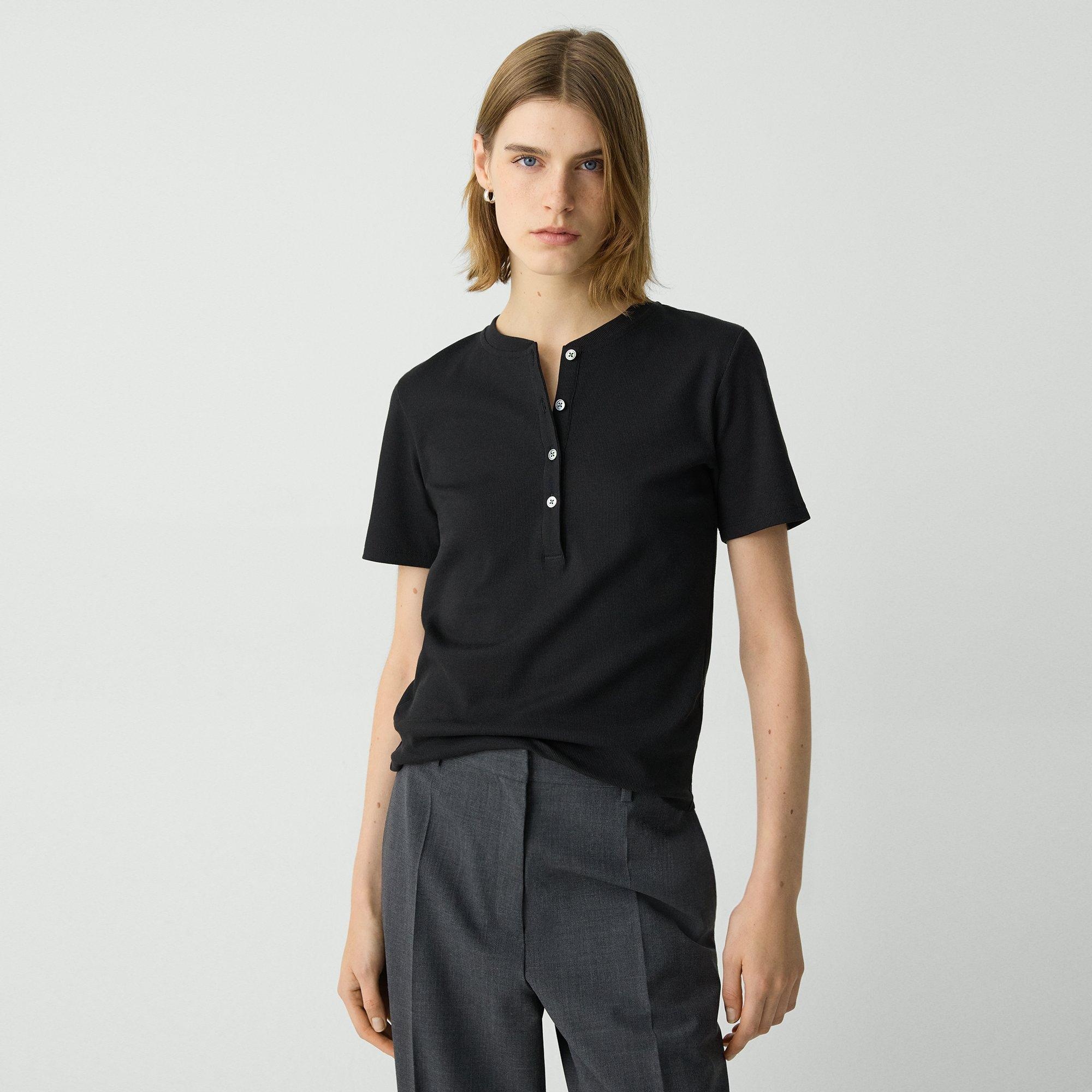 Ribbed Henley Top in Compact Stretch Knit - 2
