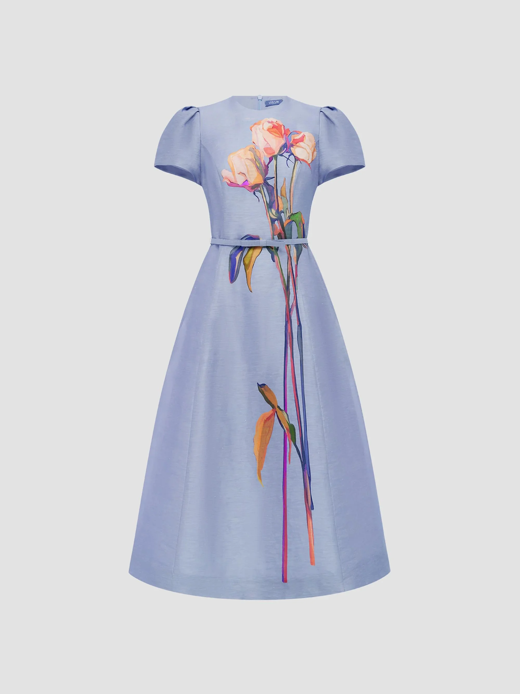 Women's Sojourn Marguerite Floral Linen-Silk A-Line Midi Dress - Rose In Periwinkle - 1