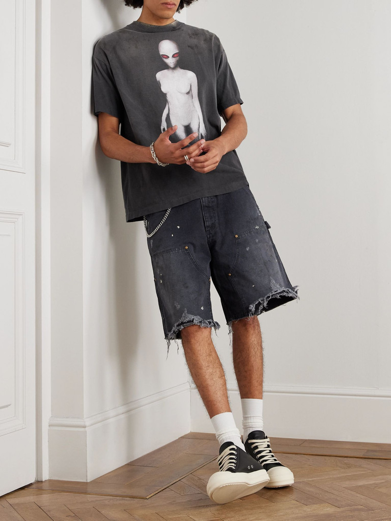SAINT M×××××× Distressed Printed Cotton-Jersey T-Shirt Black outlook