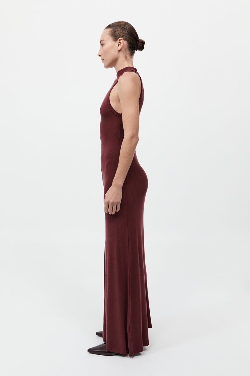 Racer Back Jersey Maxi Dress - Currant - 4