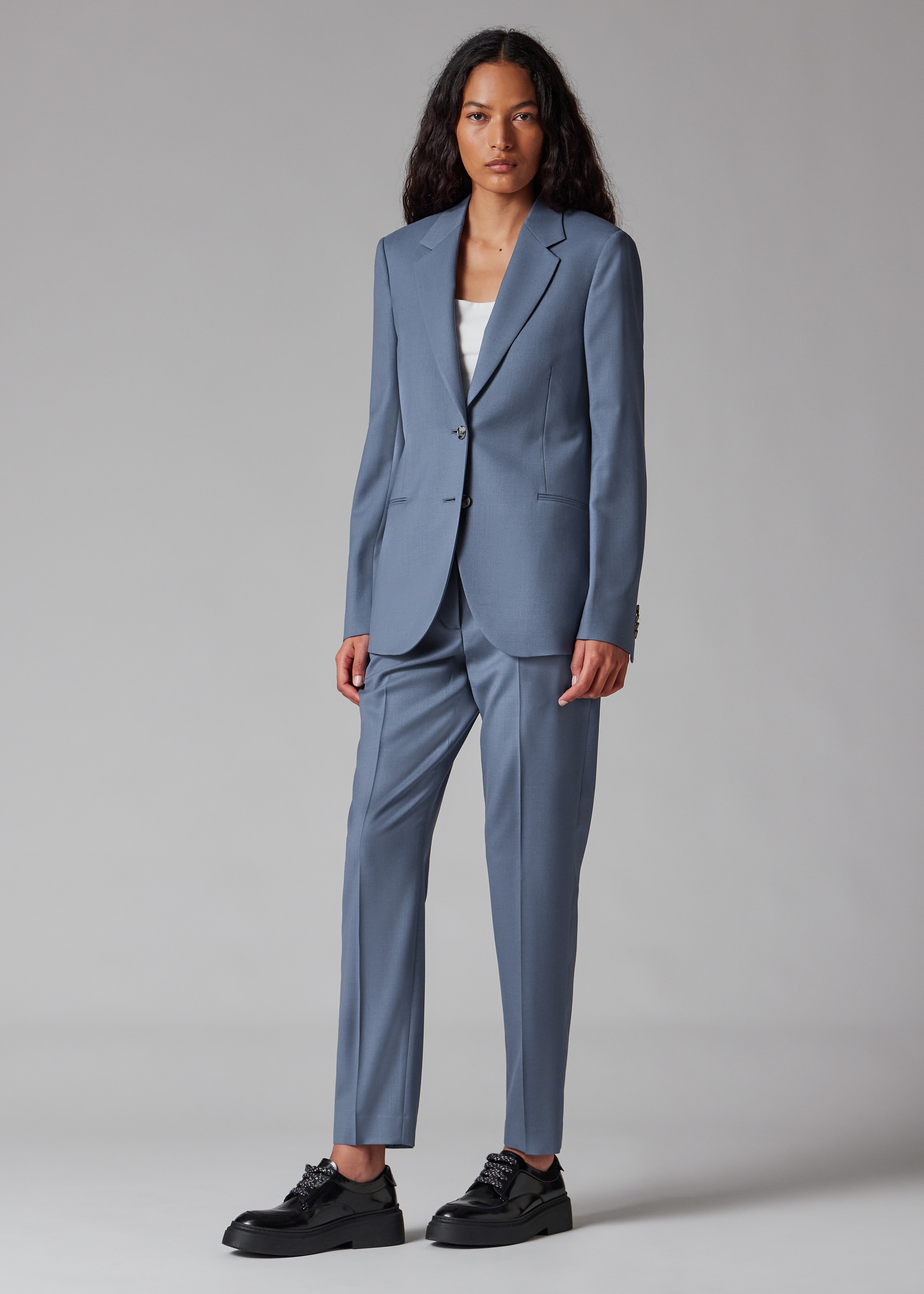 Women's A Suit To Travel In - Dusty Blue Wool Suit - 7