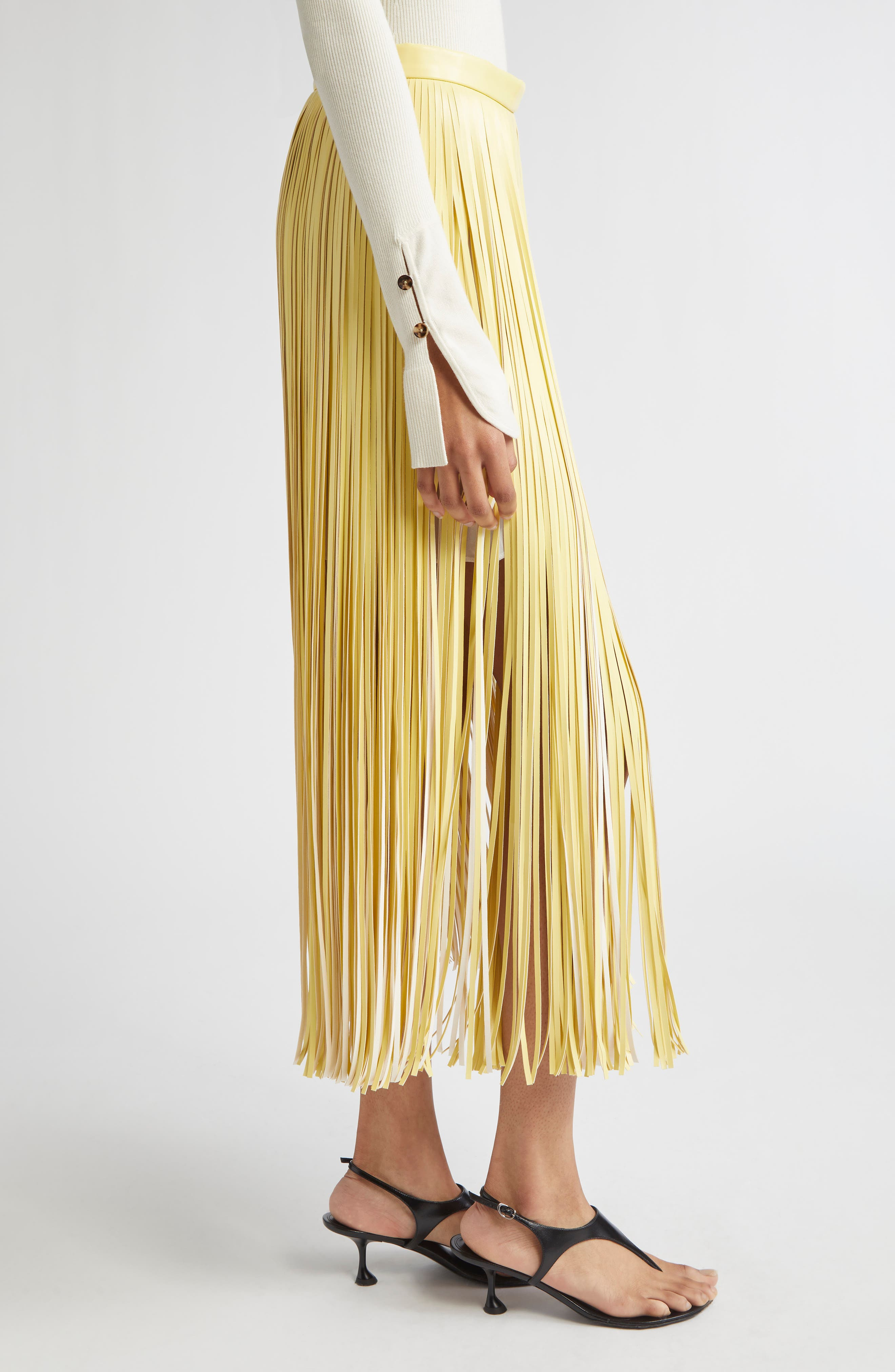 Proenza Schouler Veda Two-Tone Faux Leather Fringe Midi Wrap Skirt in Pale Yellow Multi at Nordstrom - 4
