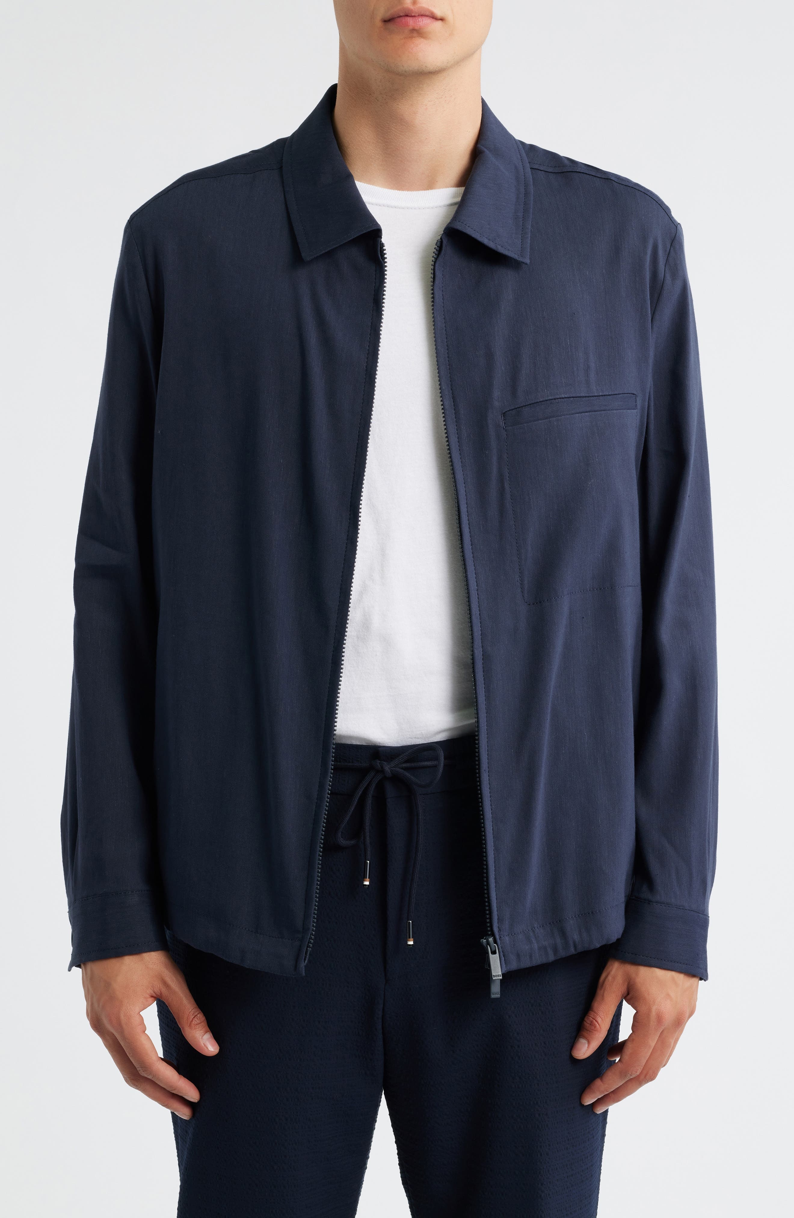 BOSS Carper Linen Blend Jacket in Dark Blue at Nordstrom - 1