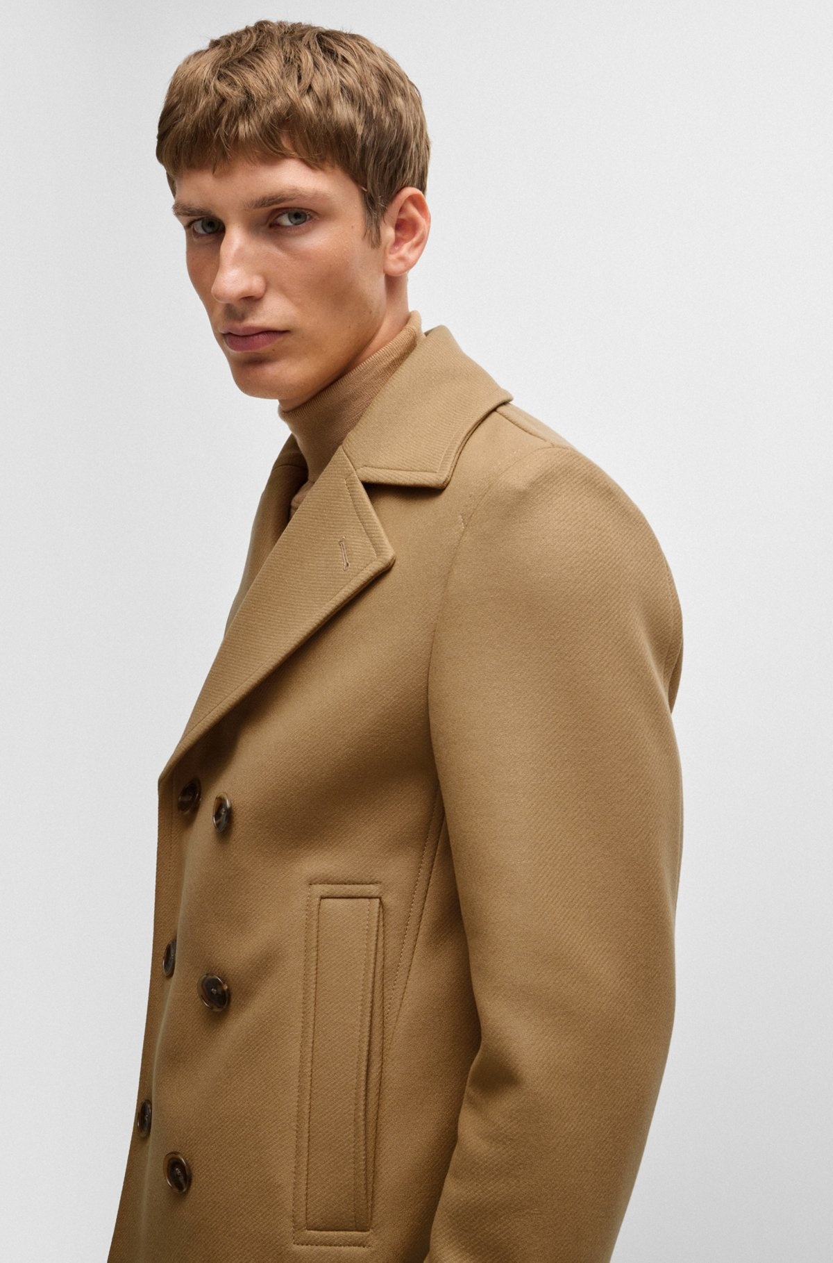 SLIM-FIT DOUBLE-BREASTED SHORT COAT IN WOOL - 6
