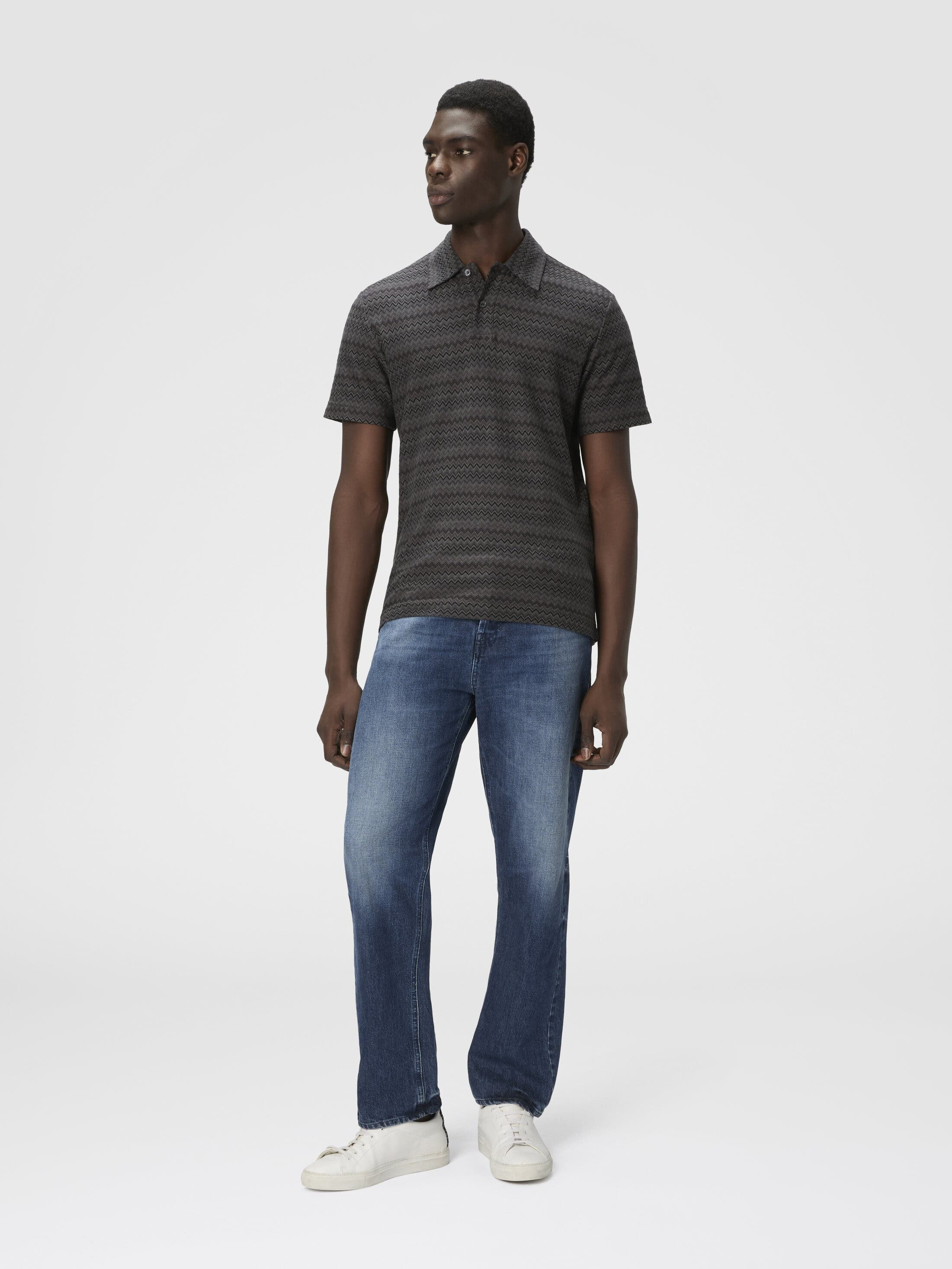 Missoni Short Sleeve Cotton Polo With Zigzag Pattern in Grey at Nordstrom - 2