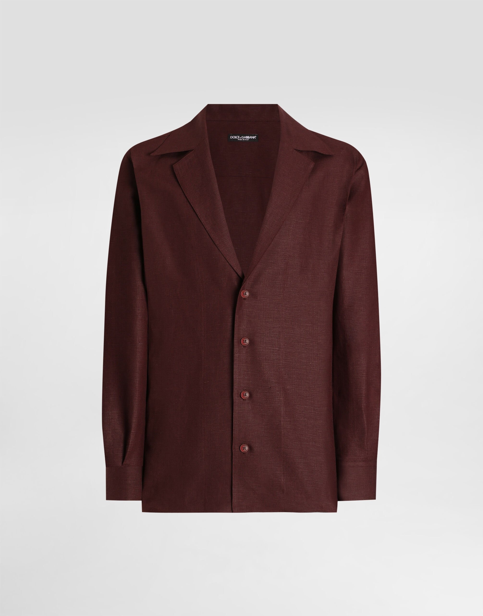 Long-sleeved V-neck shirt in linen fabric - 1