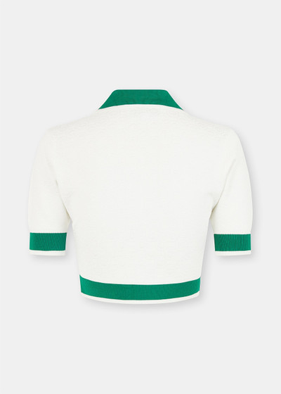 CASABLANCA White & Green Cropped Monogram Polo Shirt outlook