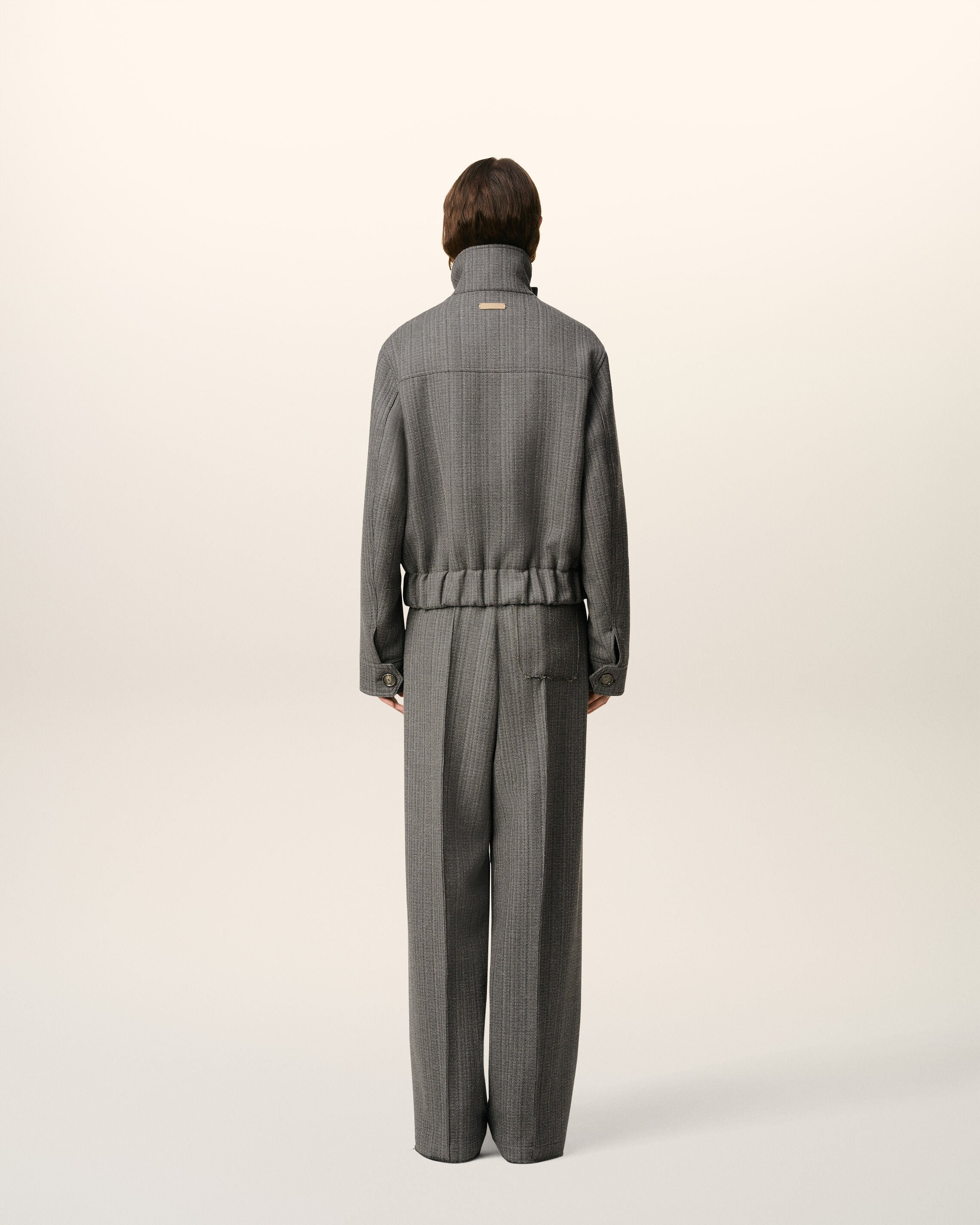 GREY WOOL HERRINGBONE HARRINGTON JACKET - 5