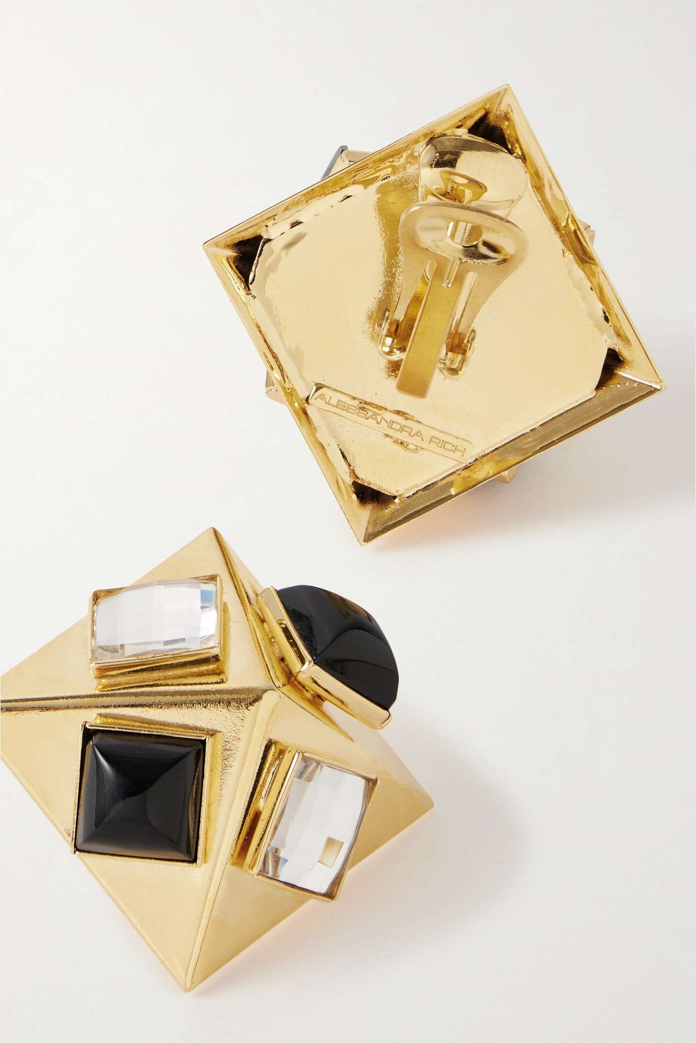 Pyramid gold-tone crystal clip earrings - 3
