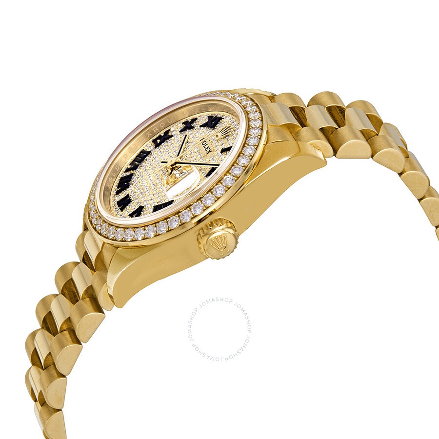 Rolex Lady-Datejust 28 Diamond-paved Dial Automatic Ladies 18kt Yellow Gold President Watch 279138DR - 2