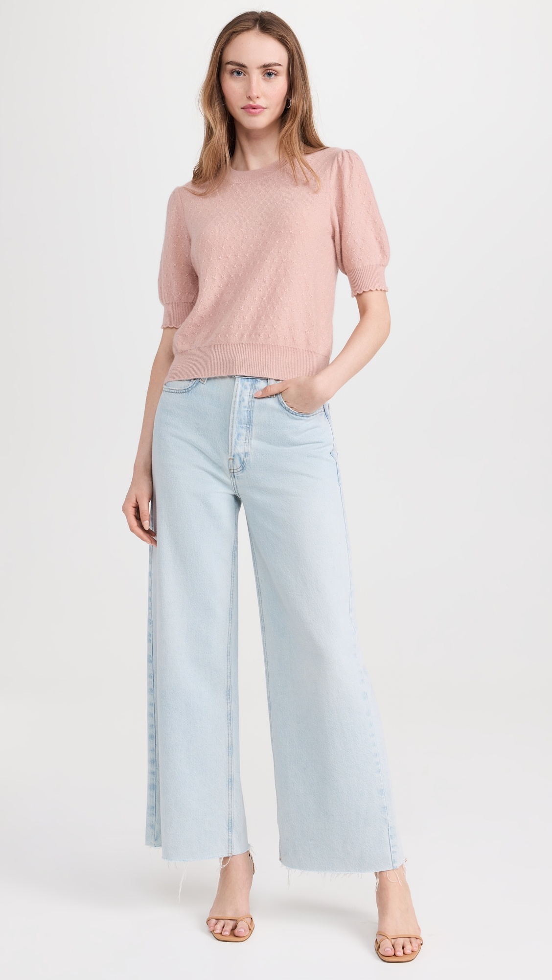 Pointelle Puff Sleeve Sweater - 4