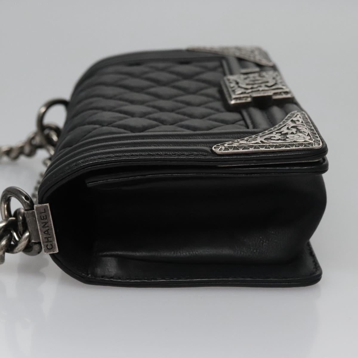 CHANEL Boy Chain Shoulder Bag Lamb Skin Black CC - 5