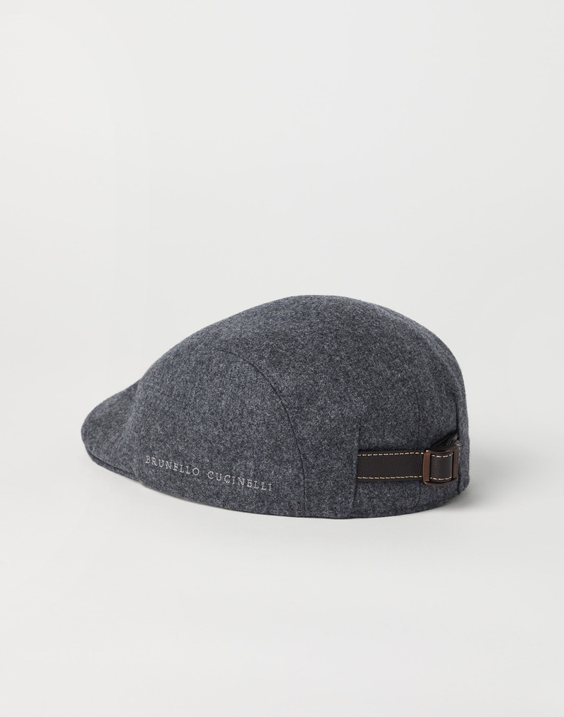 Brunello Cucinelli Virgin wool flannel flat cap with embroidered logo outlook