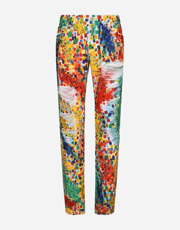 Printed regular-fit jeans with rips - 1