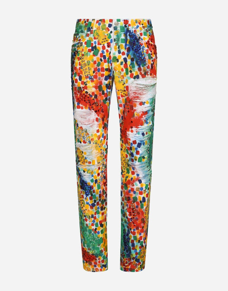 Printed regular-fit jeans with rips 1