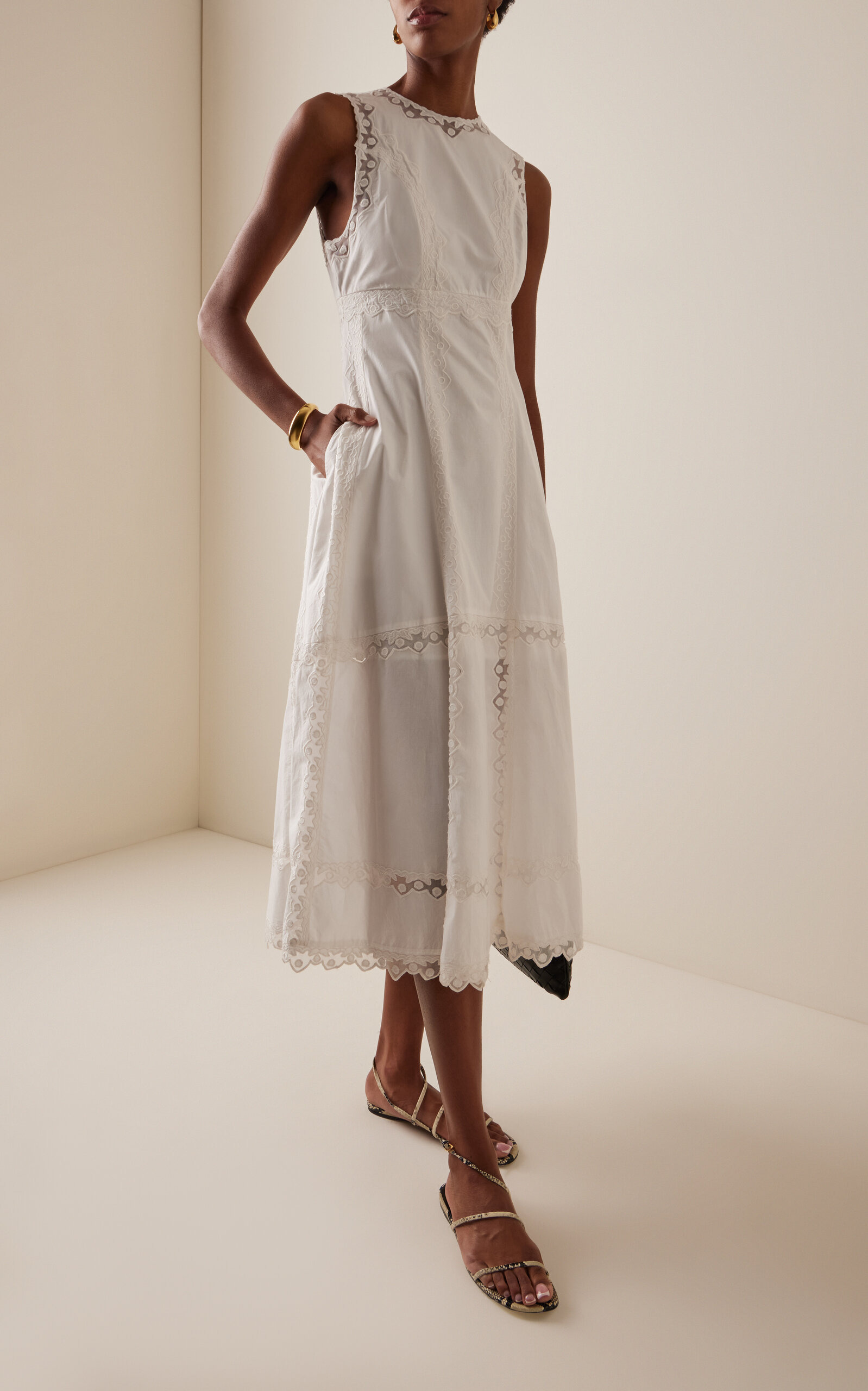 Anela Embroidered Cotton Midi Dress white - 2