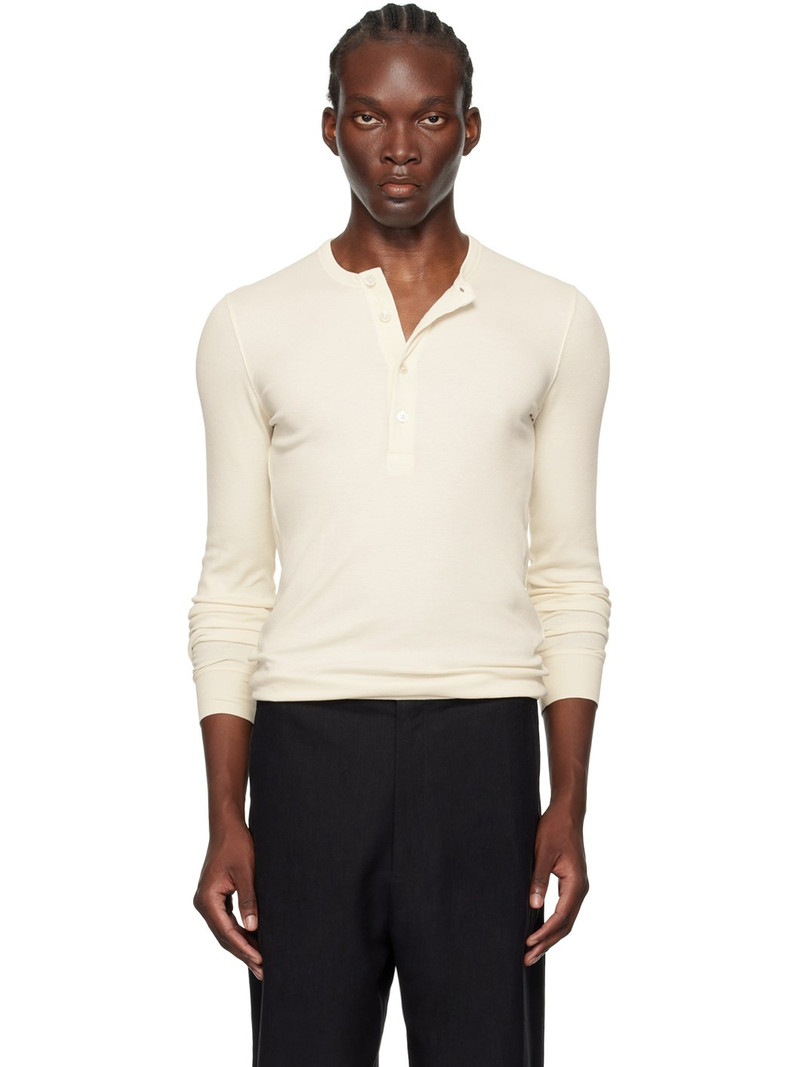 Off-White Ribbed Henley - 1