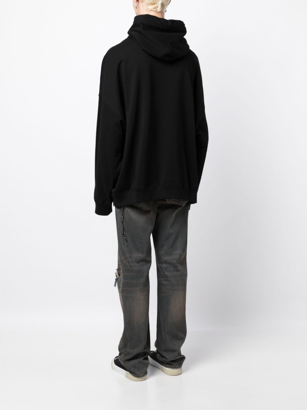 glitter-detail skull-print cotton hoodie - 4