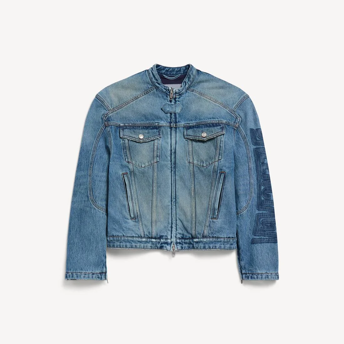 Men's Squeeze Denim Motorcycle Jacket in Dark Blue - 1