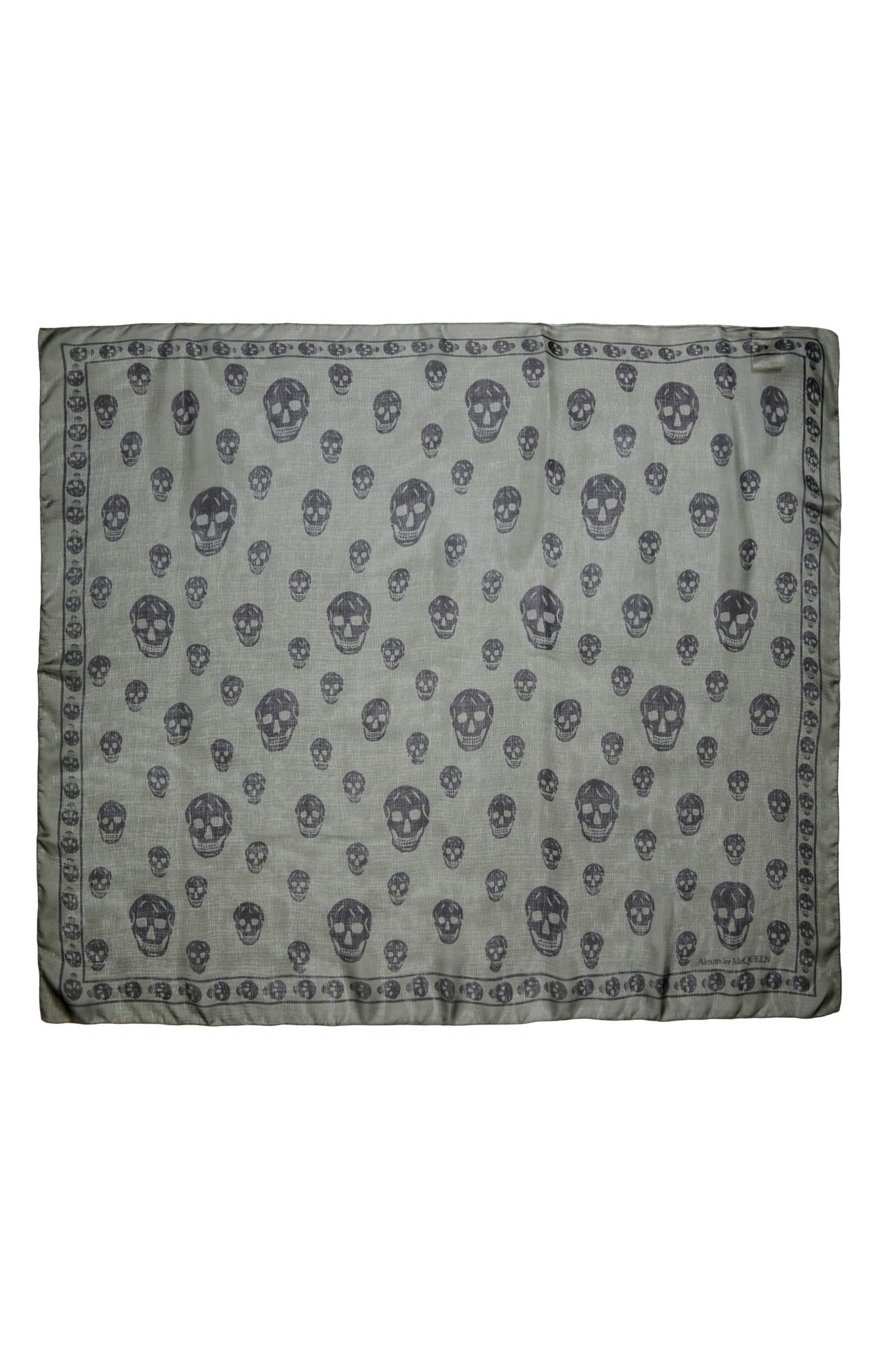 Alexander McQueen Skull Silk Scarf in Kaki/Black at Nordstrom - 1