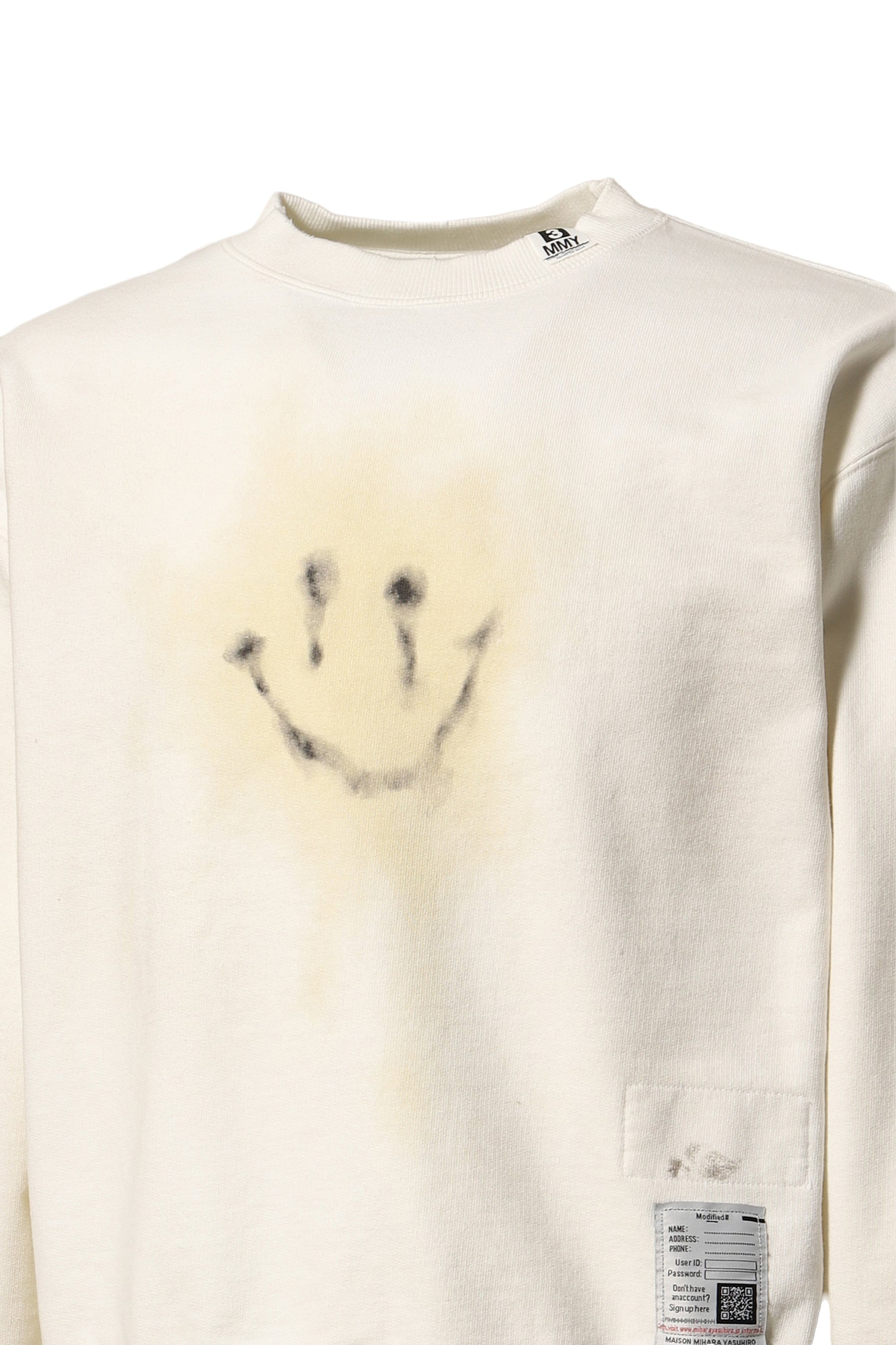 DISTRESSED SMILY FACE PT PULLOVER / WHT - 4