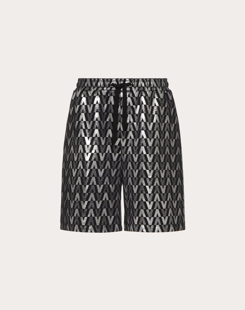 COTTON BERMUDA SHORTS WITH SILVER OPTICAL VALENTINO PRINT - 1