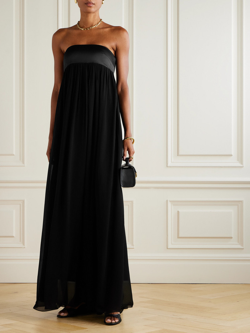POSSE Solene Strapless Draped Shirred Satin-twill And Chiffon Maxi Dress outlook